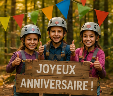 3 filles fêtant un anniversaire en pleine nature au parc de loisirs Bosdarros Aventures