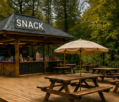 snack et table de pique-nique en pleine nature au parc de loisirs Bosdarros Aventures